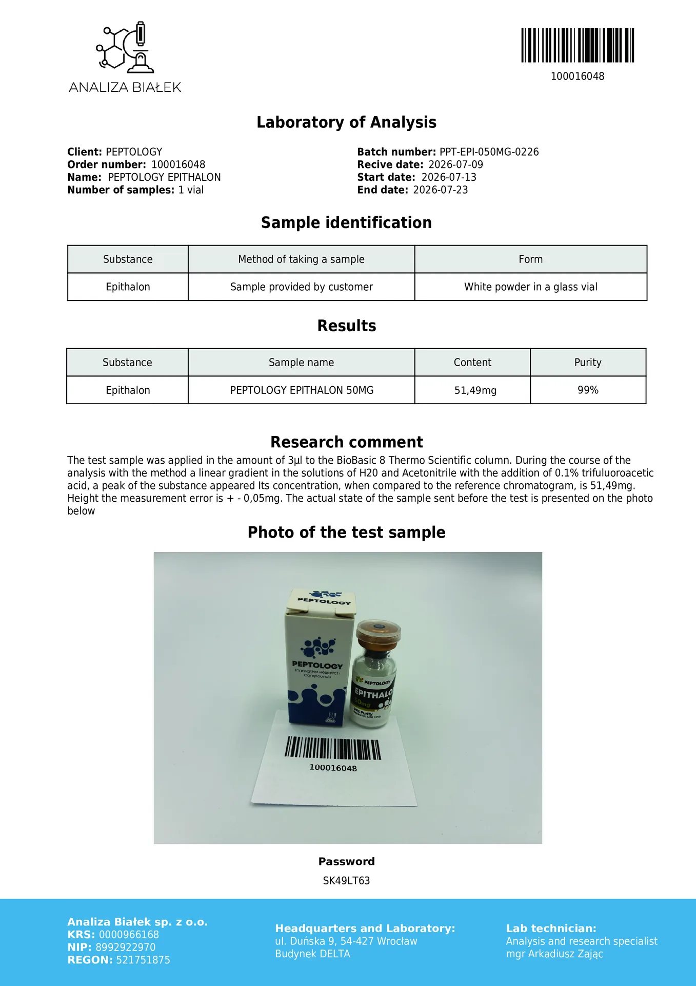 Epithalon 50 mg – tetrapeptid (AEDG) pro výzkum telomerázy – obrázek 2