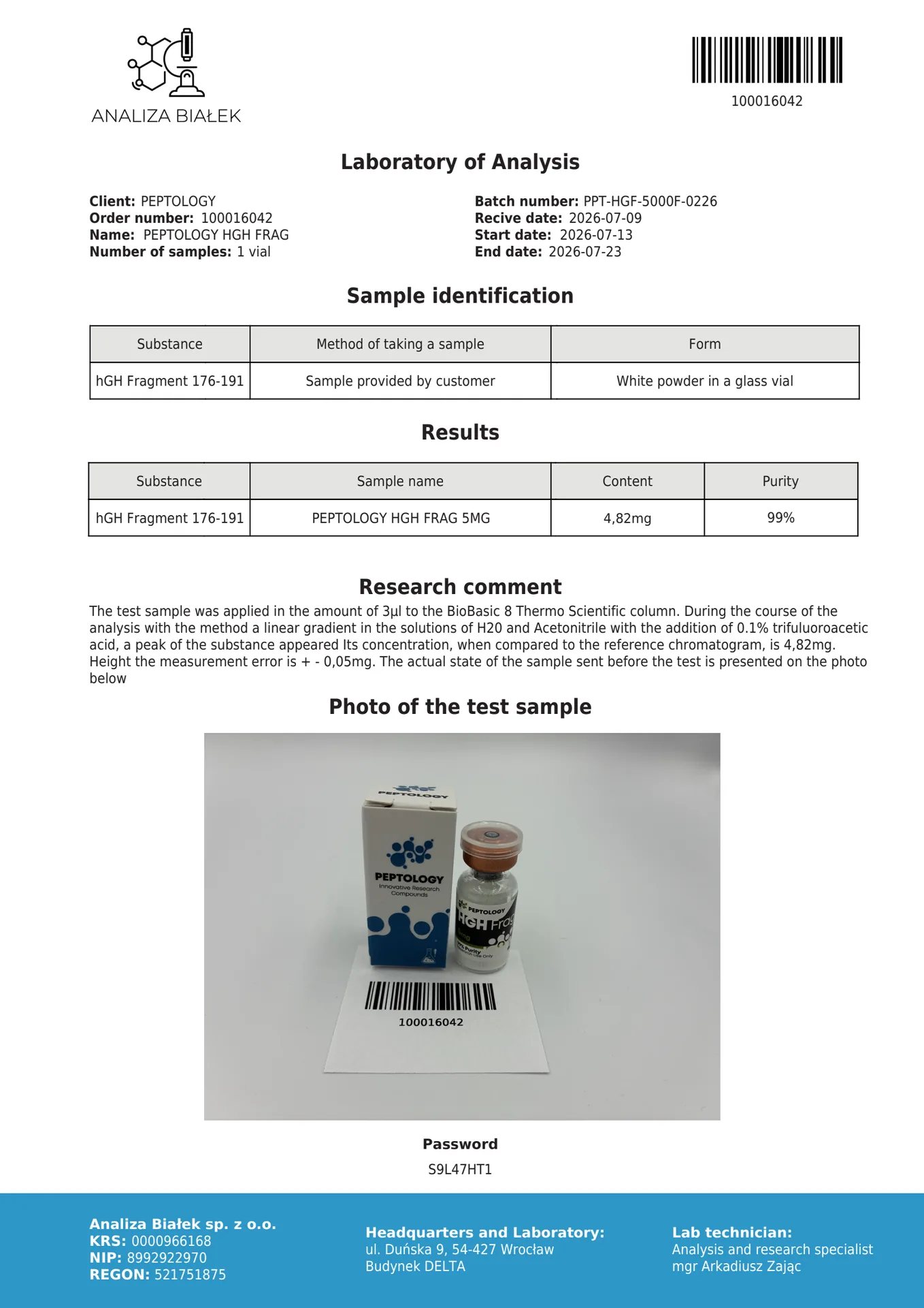 HGH Frag 5mg – C-terminální fragment 176-191 růstového hormonu – obrázek 2