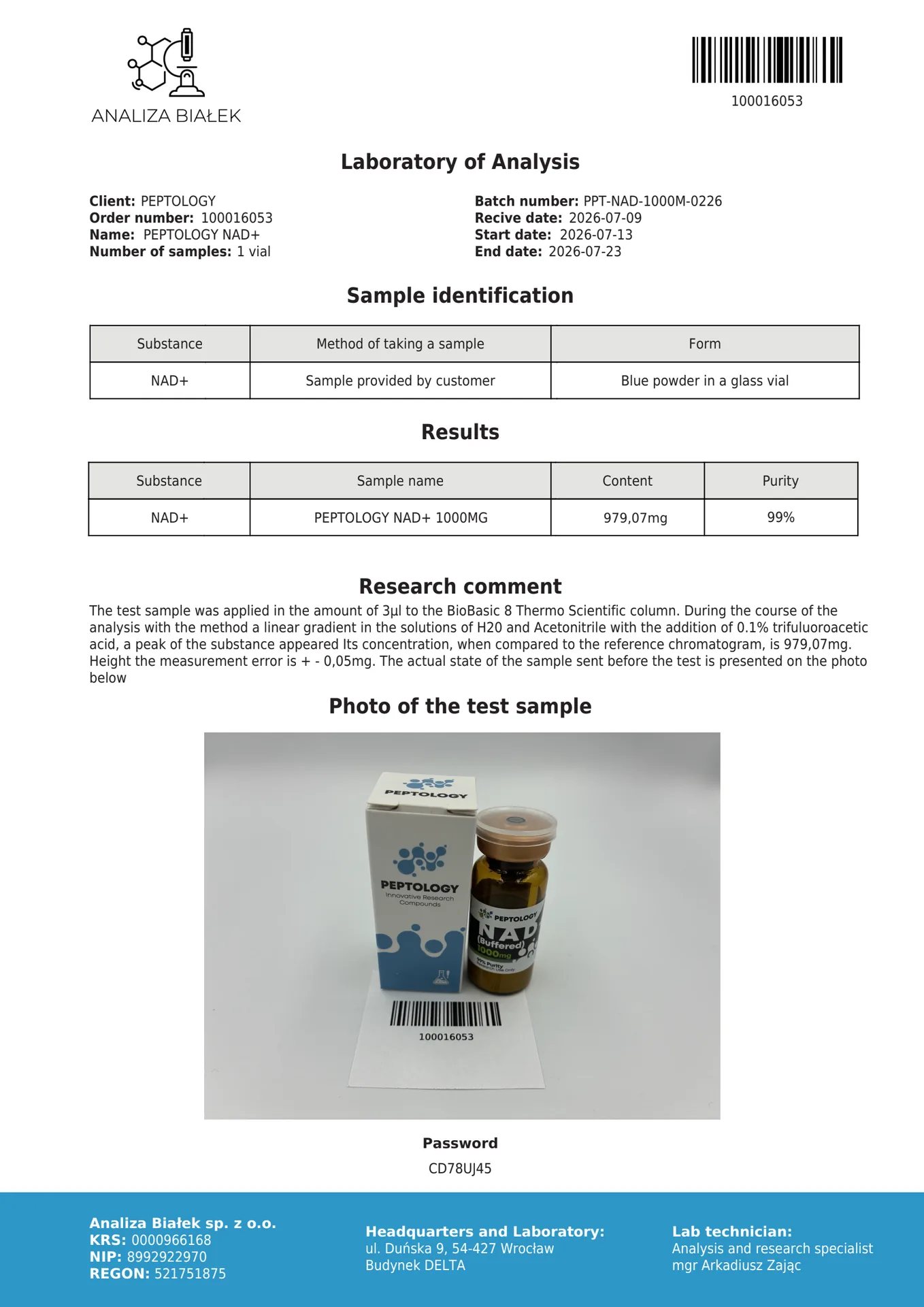 NAD+ (Bufrovaný) 1000 mg – koenzym pro laboratorní výzkum – obrázek 2