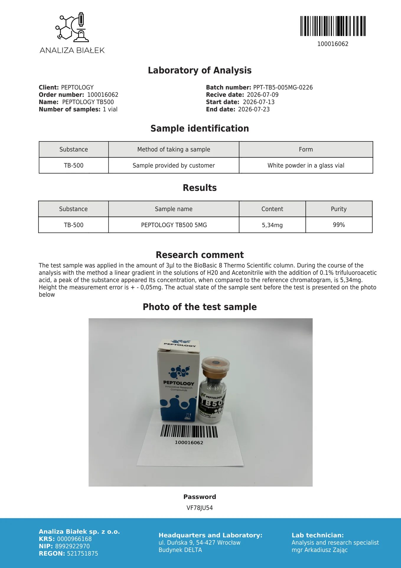 TB500 5 mg/10mg – fragment thymosinu beta-4 pro výzkum – obrázek 2